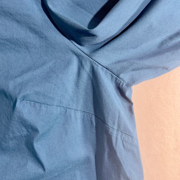 Eloquii Blouse Top Woman 18 Blue Elastic Cuffs Tie Back Plain Front w/ Darts - Picture 7 of 16